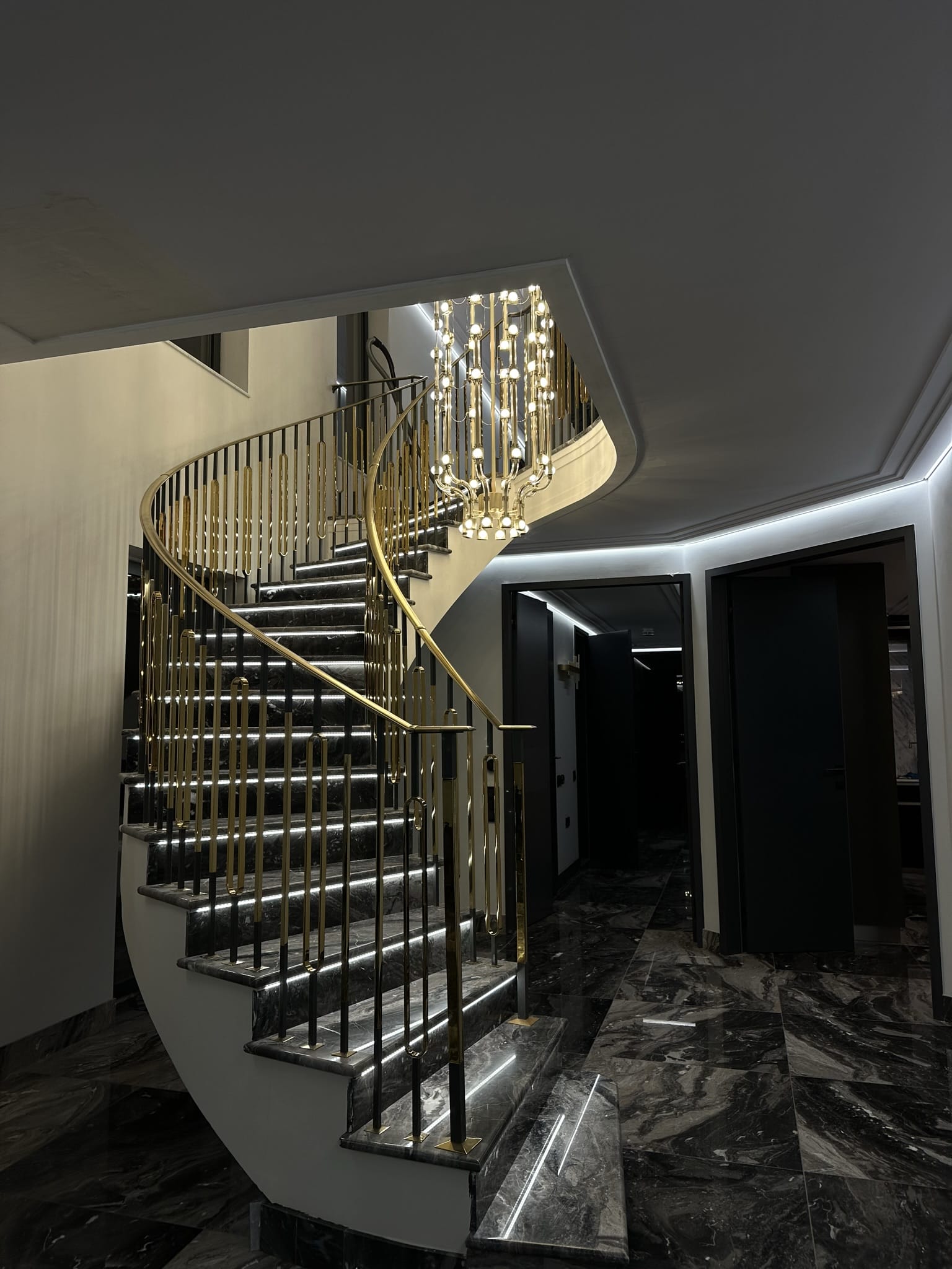 Meticulous selection of marble and gold transforms visions into the stunning Chelsea staircase, showcasing our expertise in high-end staircase design in the UK.