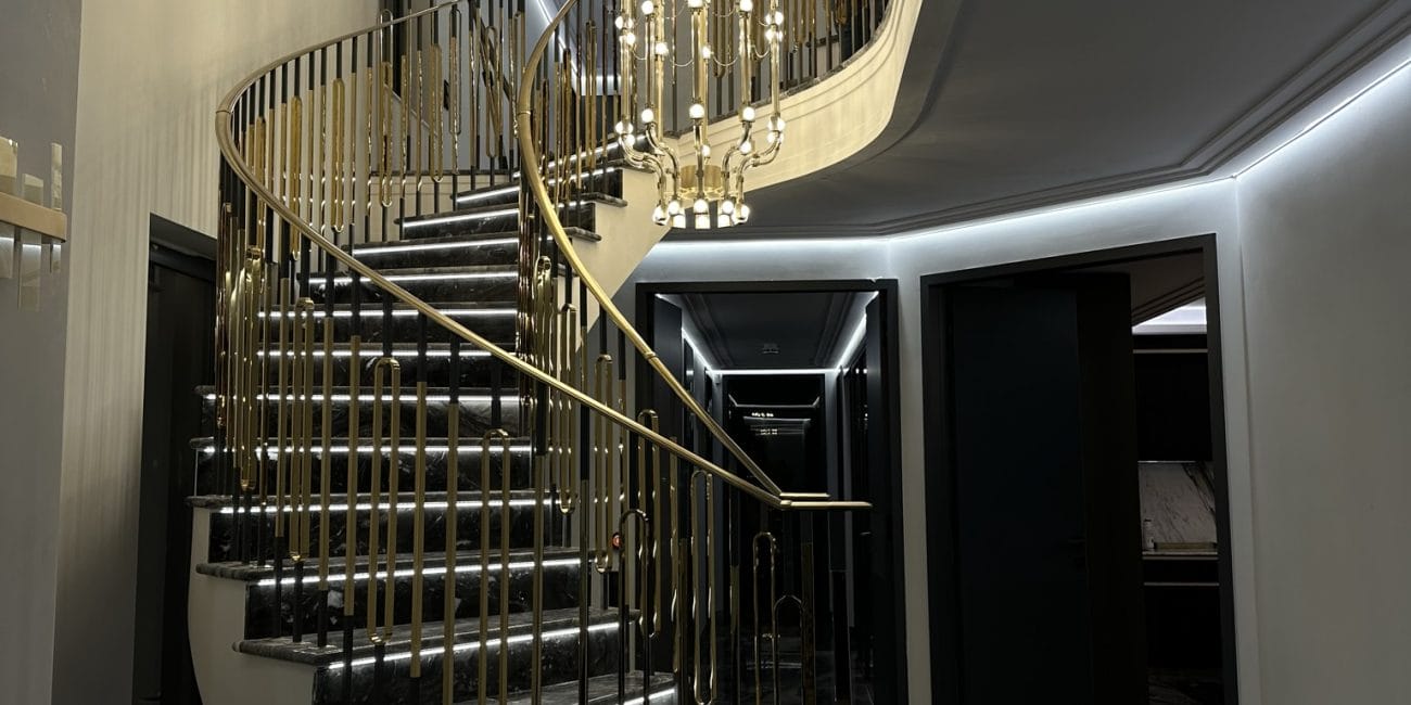 From initial consultation to the final installation, the Chelsea staircase exemplifies modern luxury with each marble step and gold detail crafted to perfection.