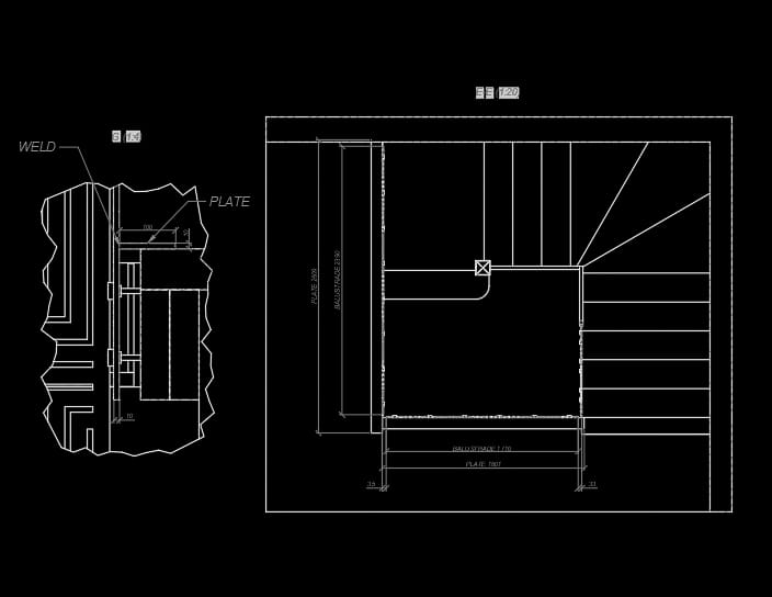 Detailed drawing of bespoke stairscase in top view