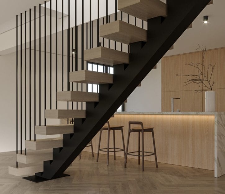 Our Tooting staircase in the UK combines pine and metal for a strikingly simple yet elegant design.