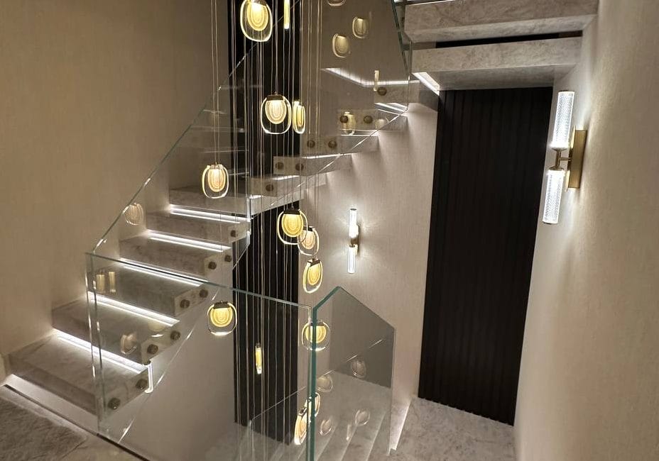 Luxury glass panel balustrades and marble stairs