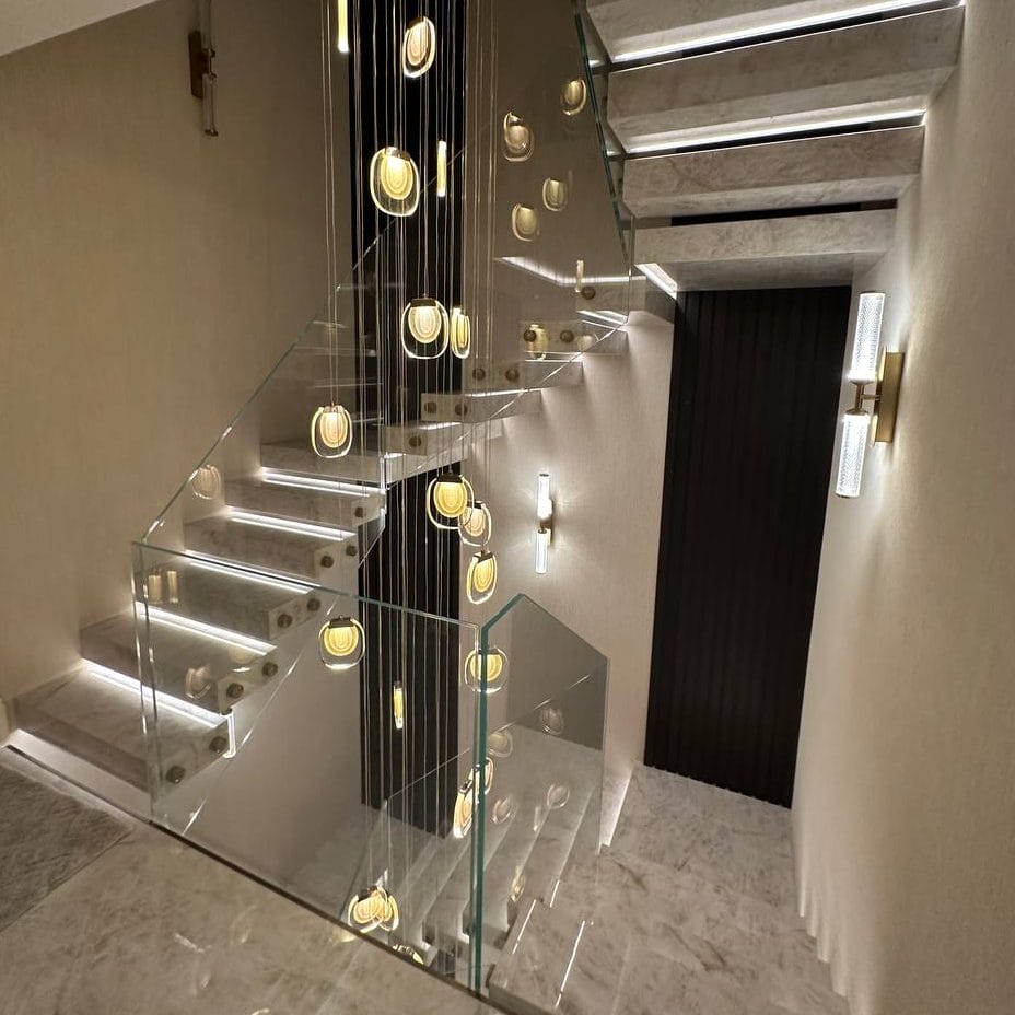 Luxury glass panel balustrades and marble stairs