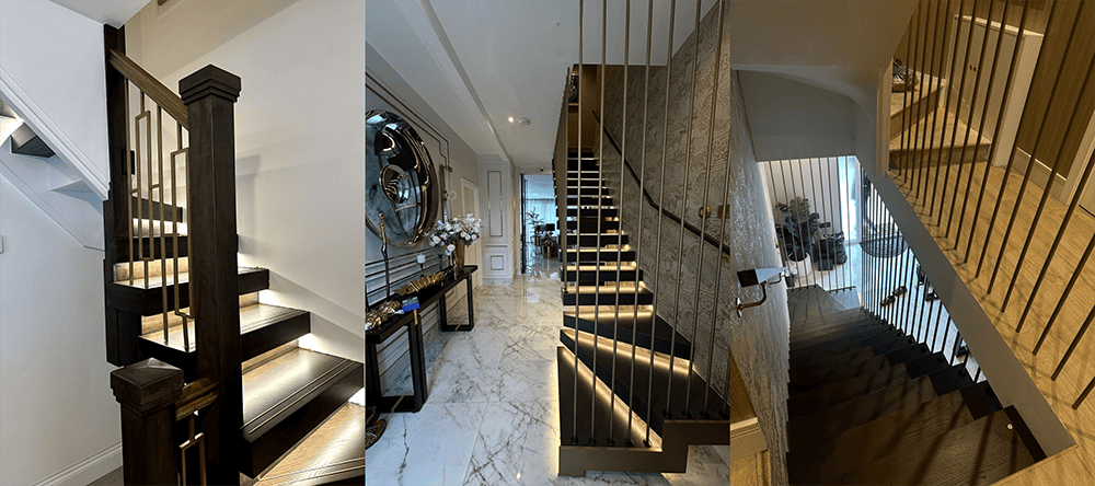 Helical staircase in a modern home, optimising space while providing stylish access to the upper floor.