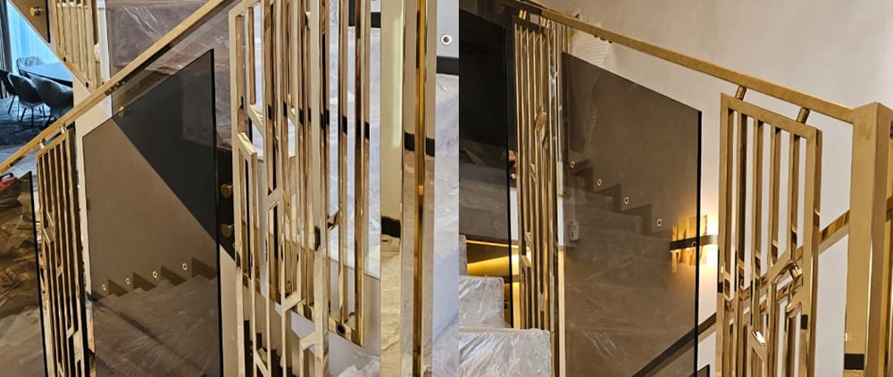 Luxurious gold-plated staircase balustrades