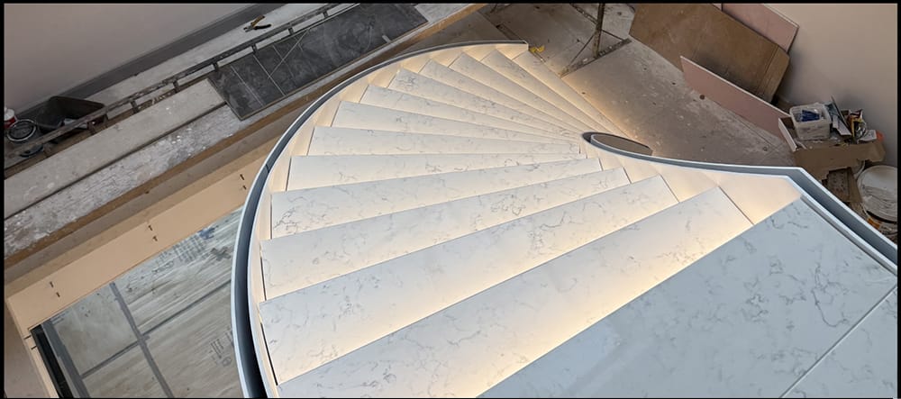 Low-quality stair materials with visible damage