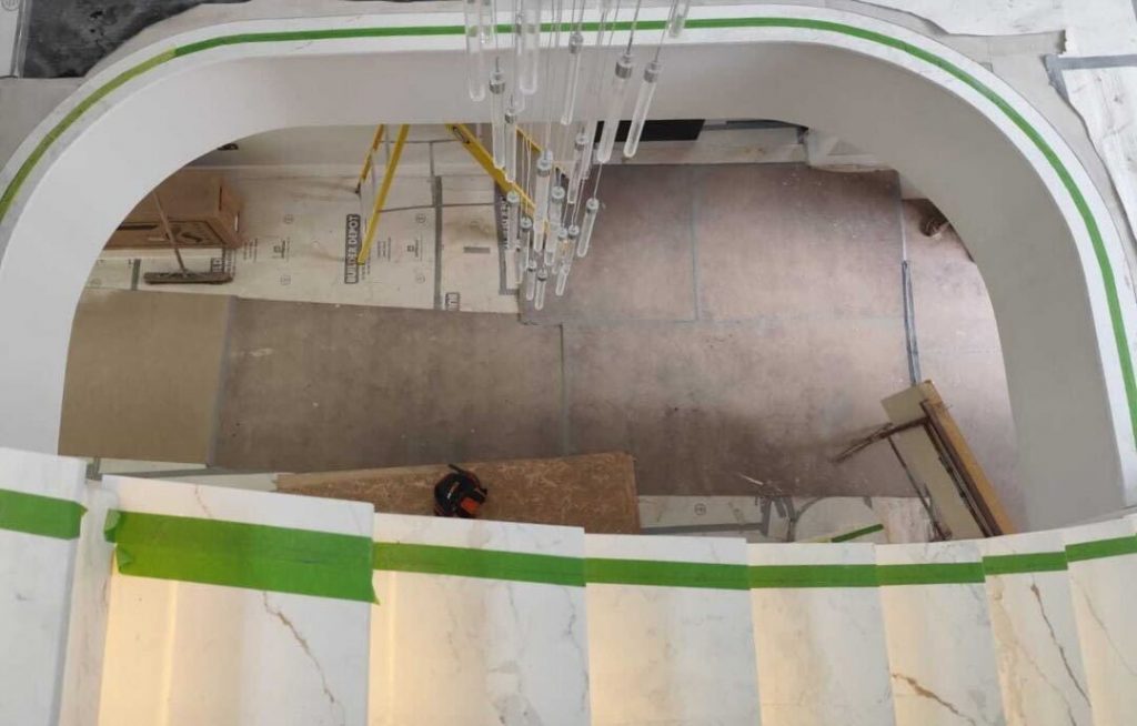 process of building staircase with quartz steps