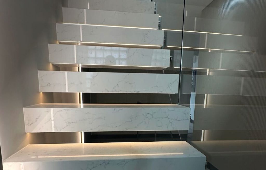 Modern staircase with quartz stone steps