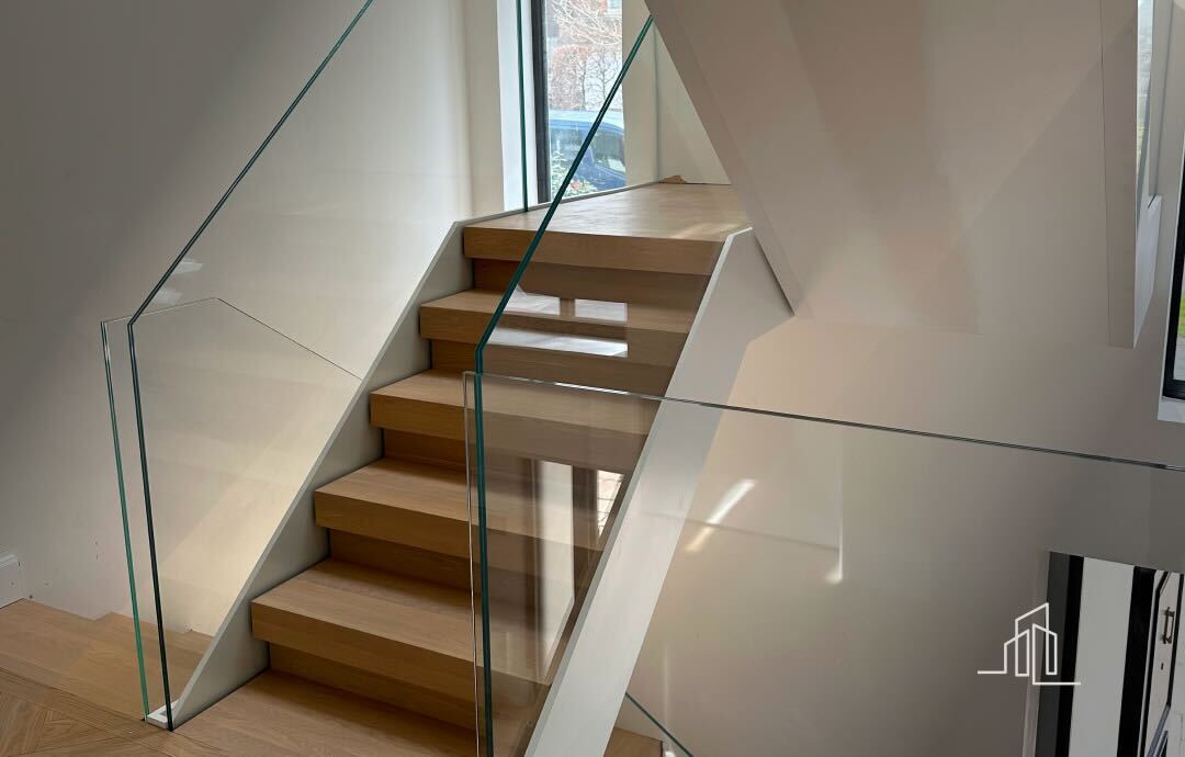 Modern staircase with glass balustrade