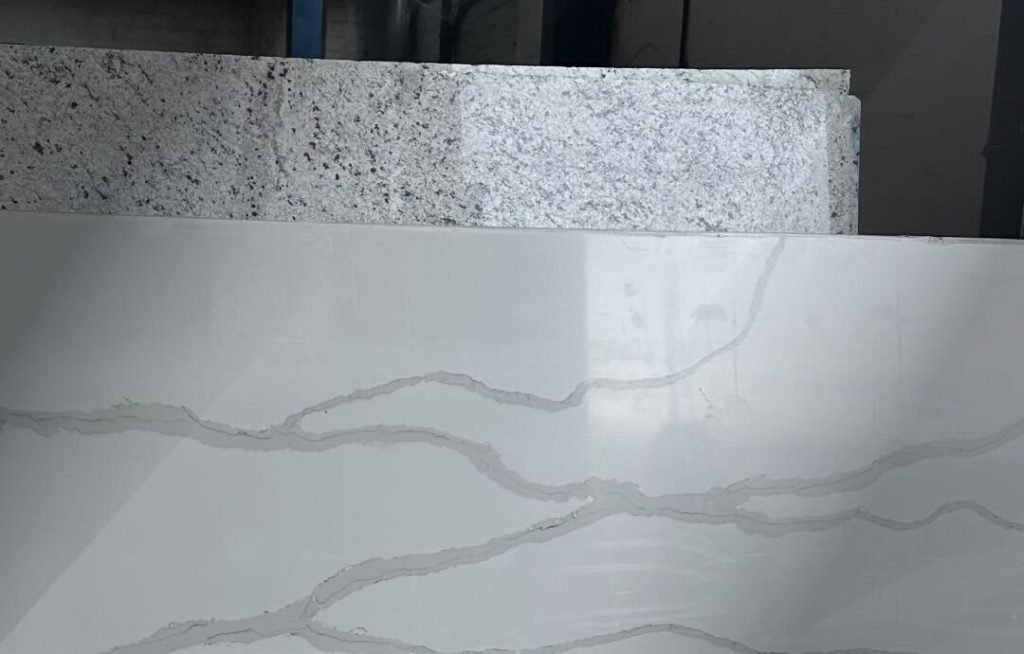 Stone staircase treads with textured non-slip finish by V.PSTAIRS