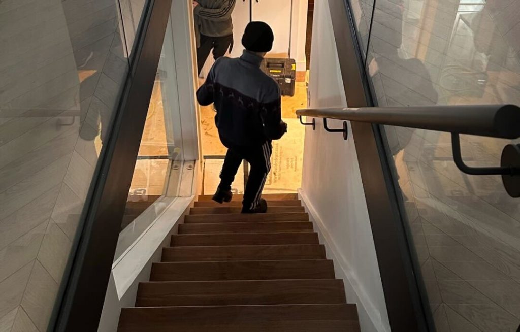 Modern commercial staircase reflecting brand visual identity