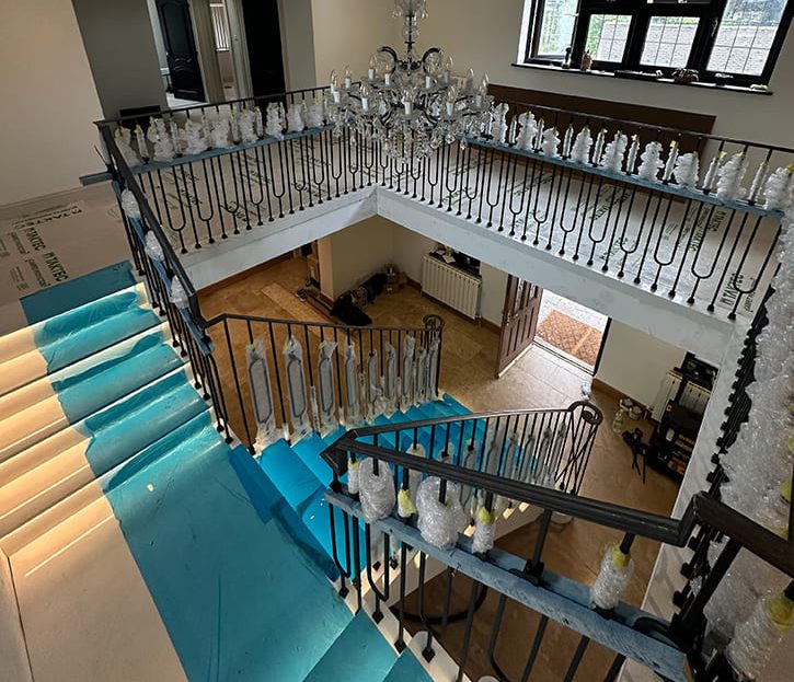 Black metal balustrade with durable construction on custom V.PSTAIRS staircase