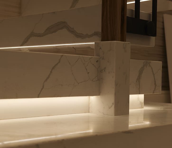 Hidden floating staircase fixings ensuring weightless design and structural stability