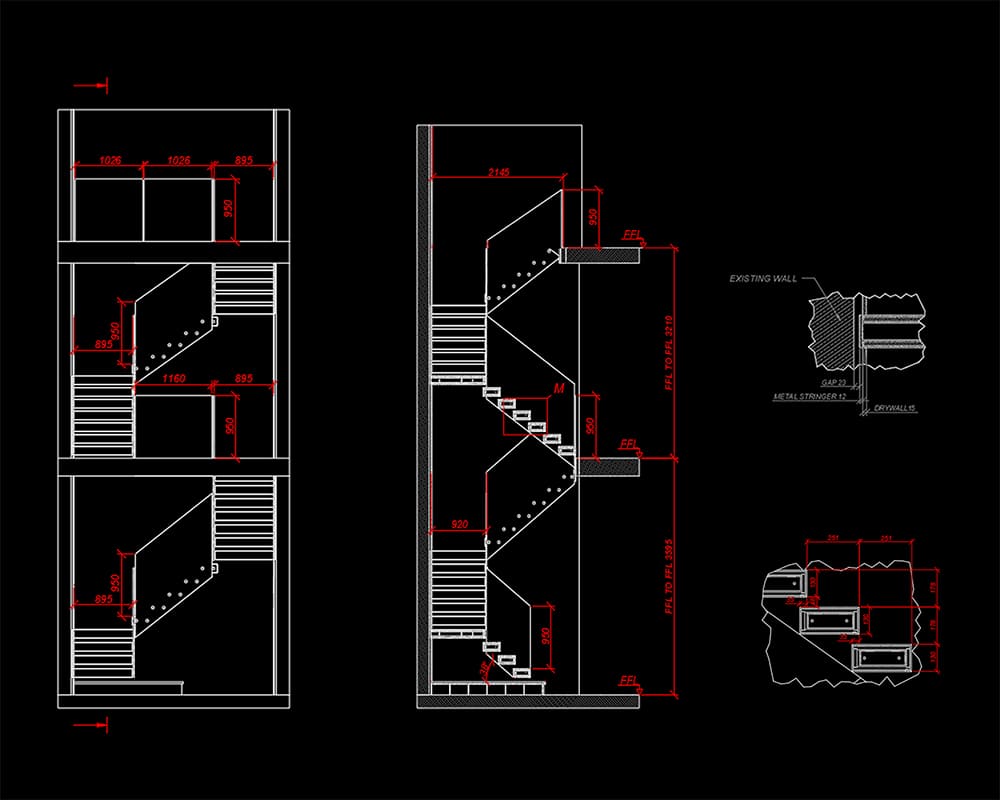 Custom staircase manufacturing — precision work with quartz, glass and walnut materials