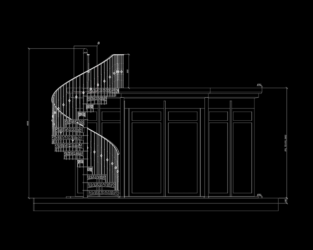 Compact external metal staircase for terrace access