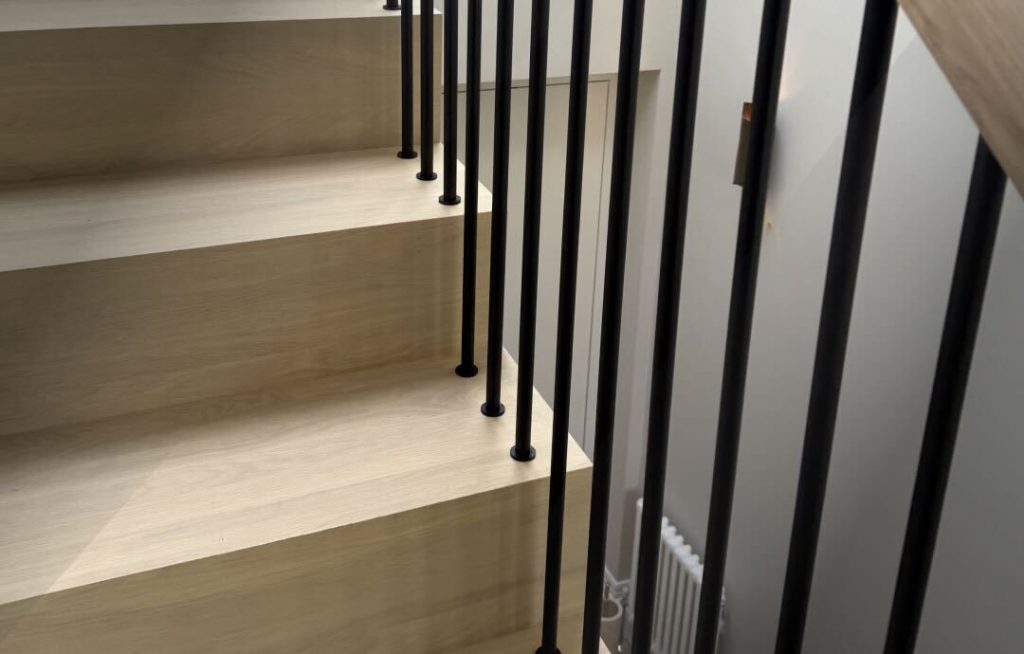wooden steps in a modern staircase