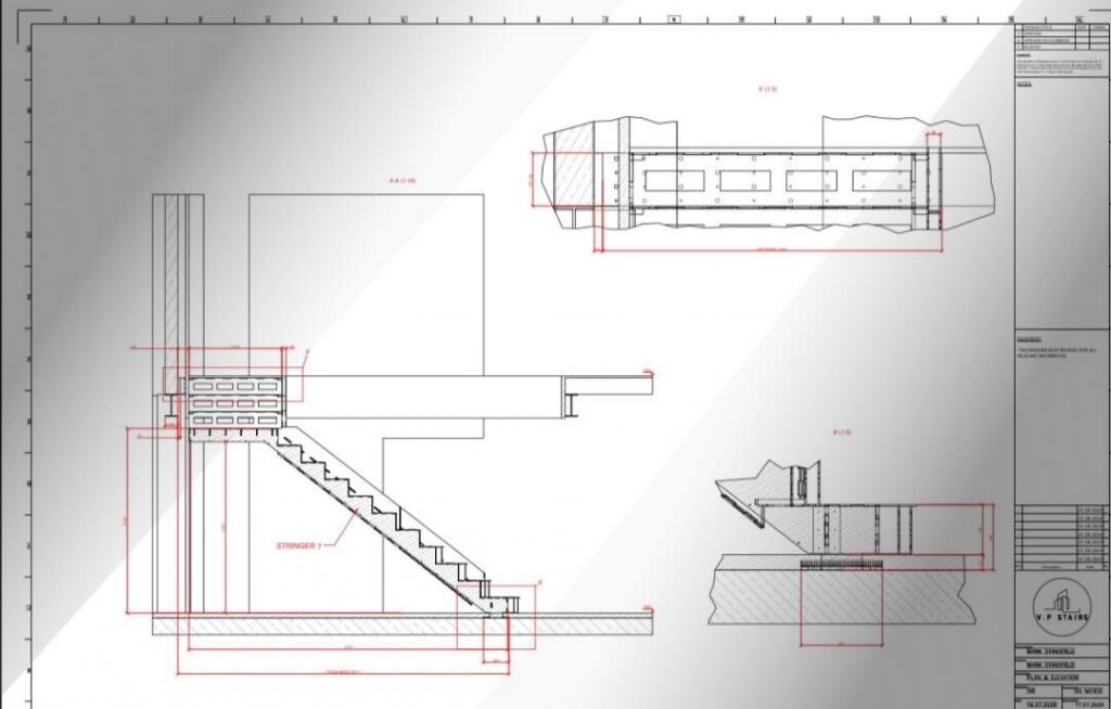 Fragment of a drawing for a project to create a luxurious staircase