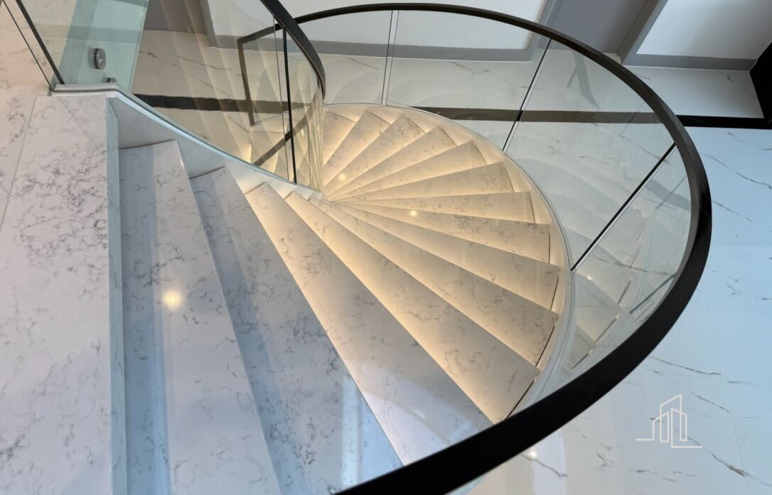 modern marble staircase with lighting