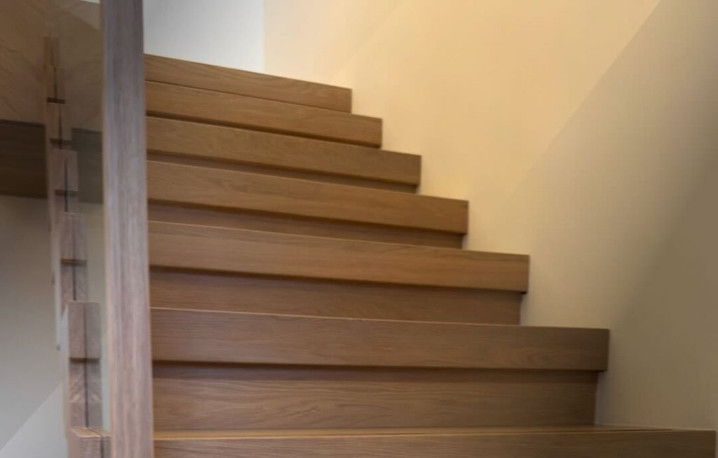 wooden steps on a modern staircase