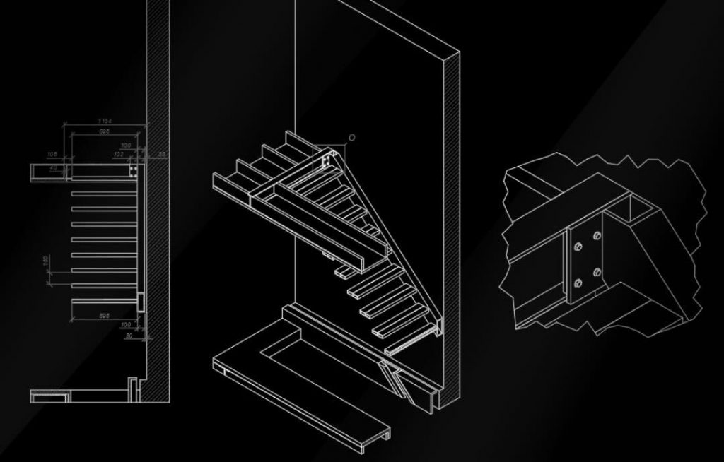 a fragment of a drawing of the integral elements of a staircase
