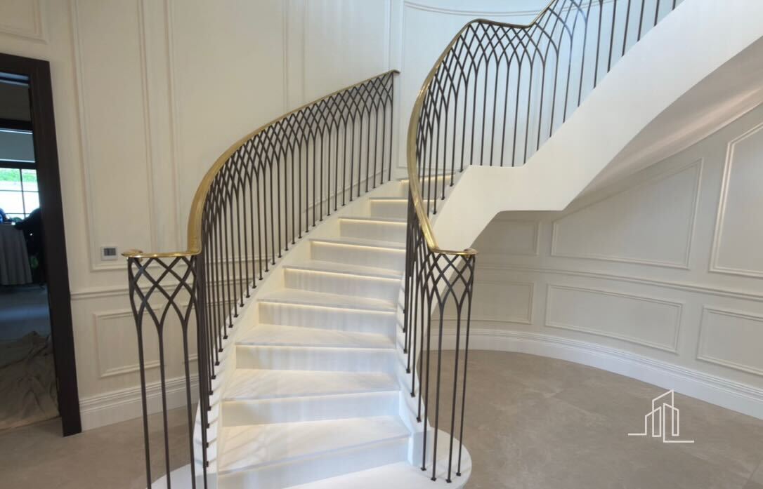A bespoke premium staircase made from white marble