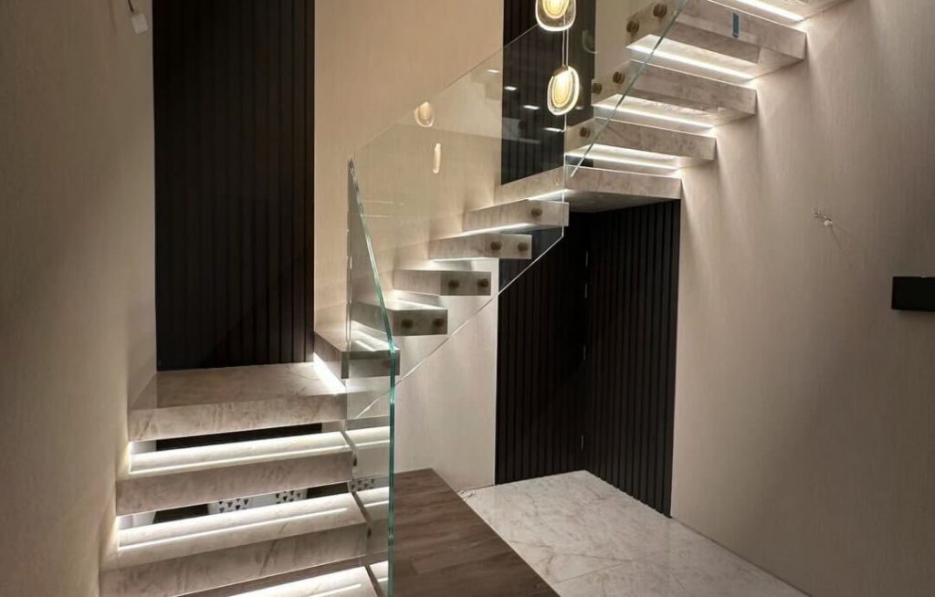 LED lighting system installed in a modern staircase