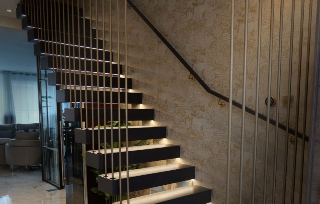 Bar balustrade and steps with LED lighting