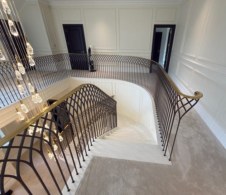 luxury metal balustrade with ornate detailing and antique brass effect